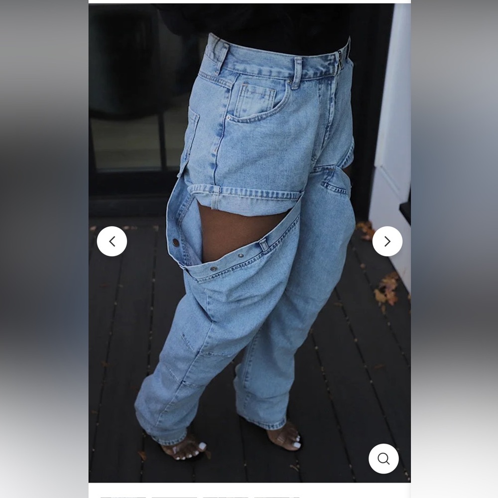 Solid Color Hippy Cutout Design Washedjeans - image 4